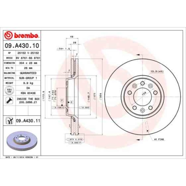 2 Disques De Frein Brembo 09.a430.10