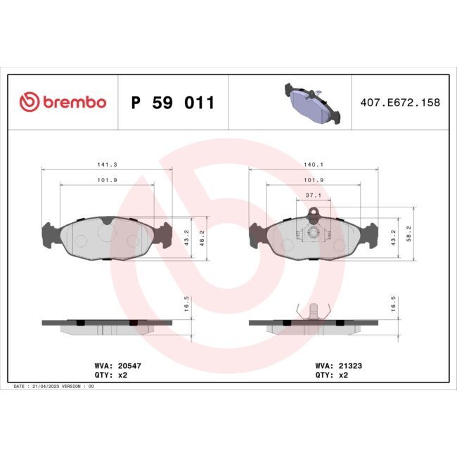 4 Plaquettes De Frein Brembo P59011