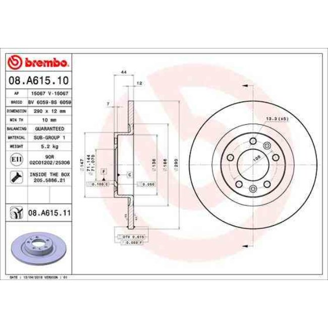 2 Disques De Frein Brembo Vernis Uv 08.a615.11