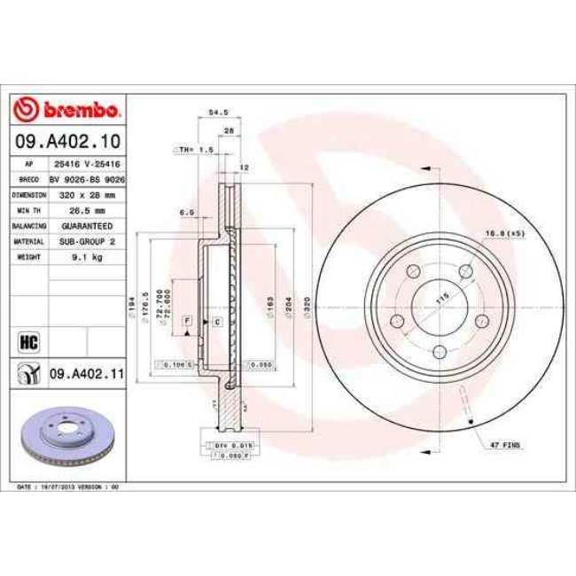 1 Disque De Frein Brembo Vernis Uv 09.a402.11