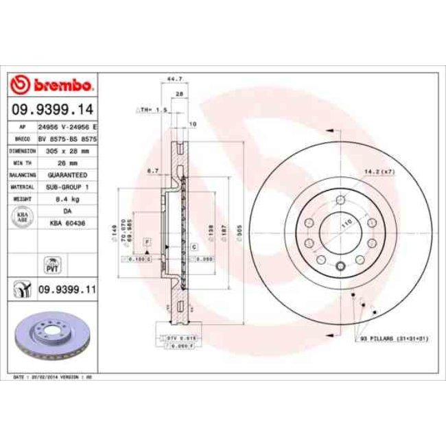 2 Disques De Frein Brembo Vernis Uv 09.9399.11