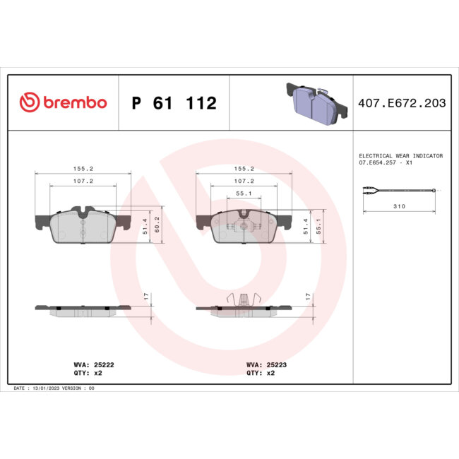 4 Plaquettes De Frein Brembo P61112