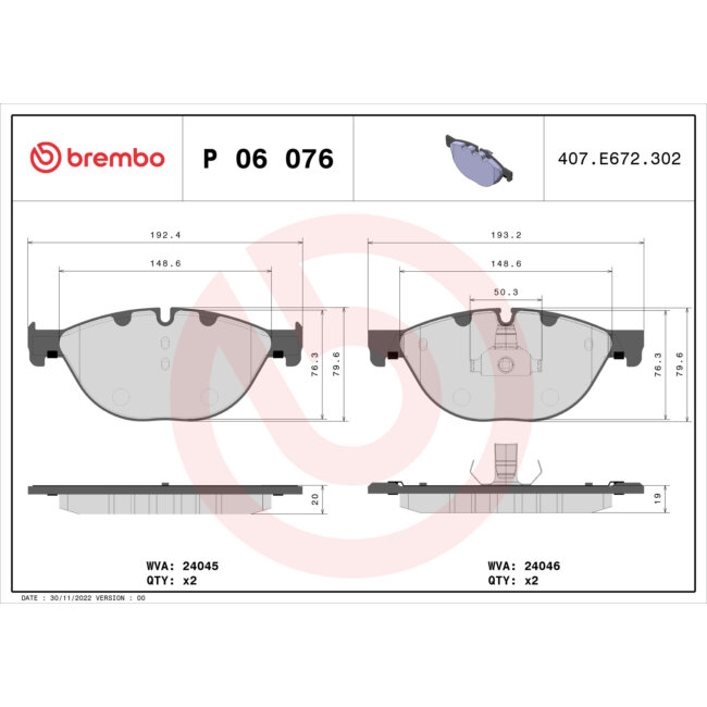 4 Plaquettes De Frein Brembo P06076