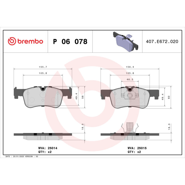 4 Plaquettes De Frein Brembo P06078