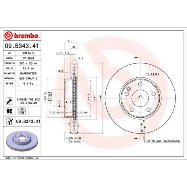 2 Disques De Frein Brembo Vernis Uv 09.b343.41