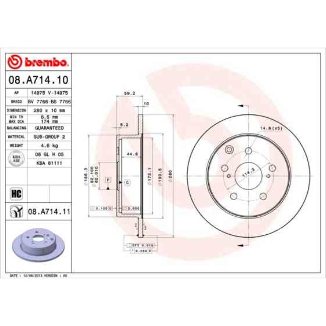 2 Disques De Frein Brembo Vernis Uv 08.a714.11