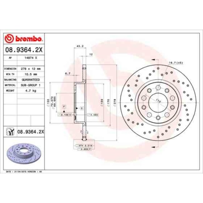 2 Disques De Frein Brembo Xtra Vernis Uv 08.9364.2x
