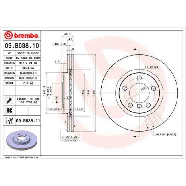 2 Disques De Frein Brembo Vernis Uv 09.b638.11