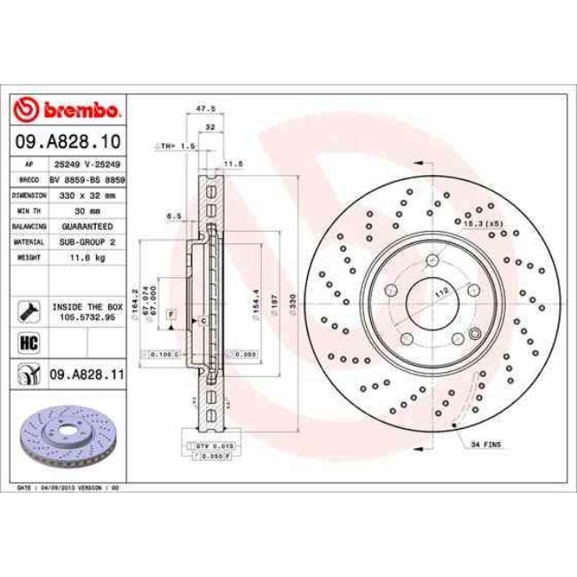 1 Disque De Frein Brembo Xtra Vernis Uv 09.a828.11