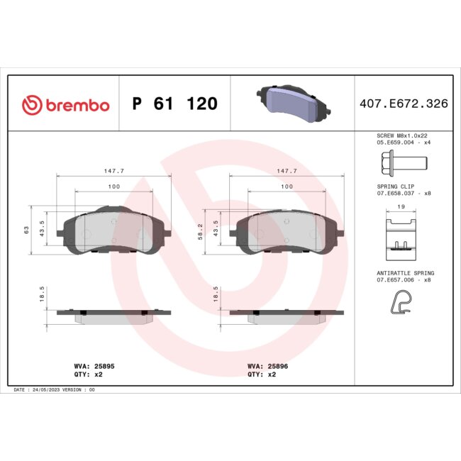 4 Plaquettes De Frein Brembo P61120