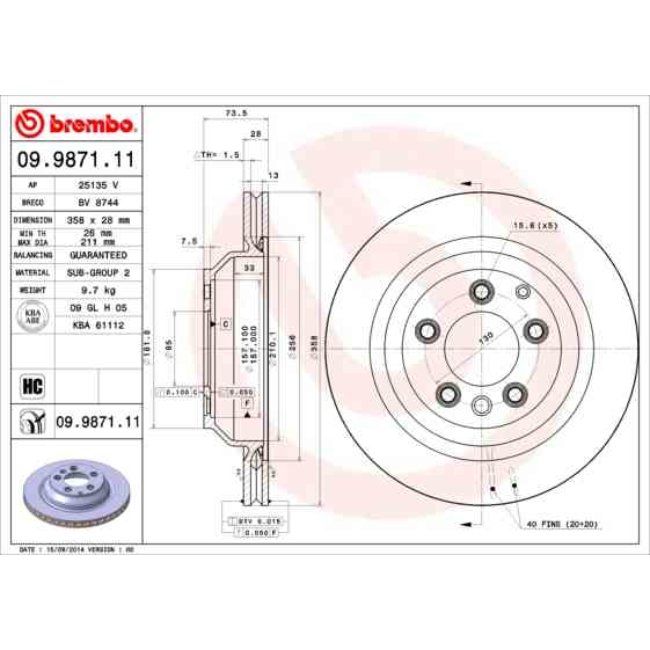 1 Disque De Frein Brembo Vernis Uv 09.9871.11