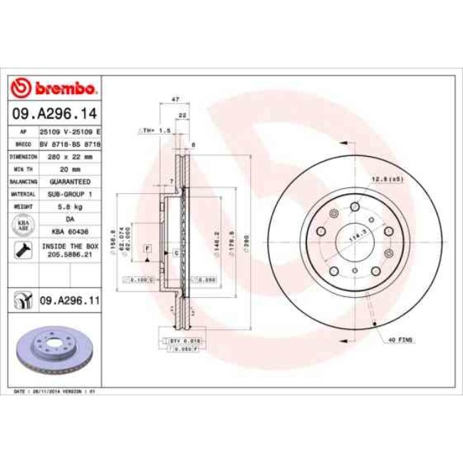 2 Disques De Frein Brembo 09.a296.14