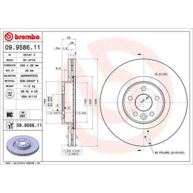 1 Disque De Frein Brembo Vernis Uv 09.9586.11