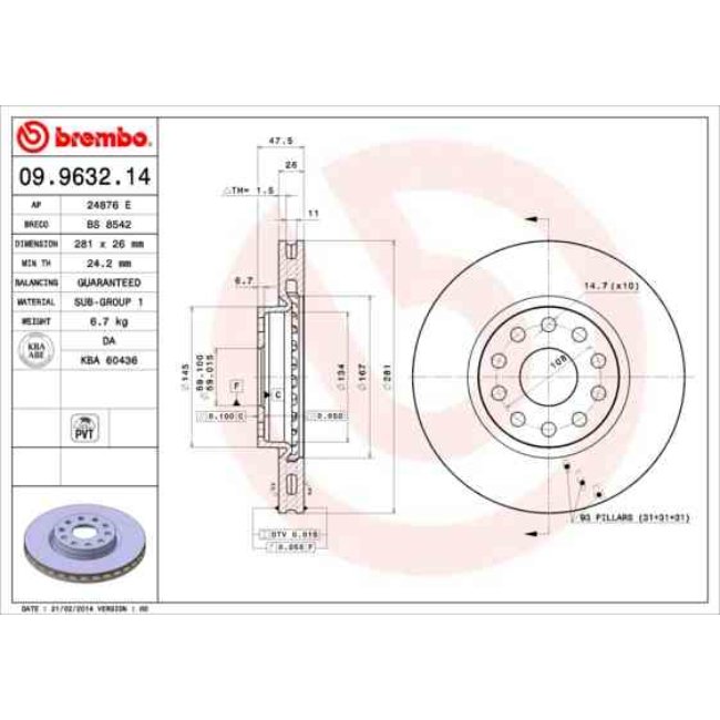 2 Disques De Frein Brembo 09.9632.14