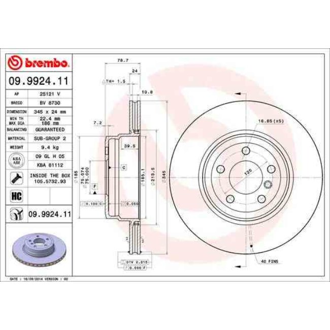 1 Disque De Frein Brembo Vernis Uv 09.9924.11