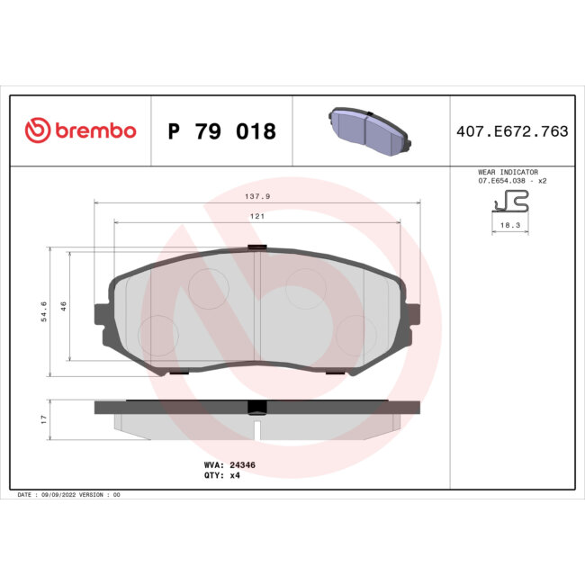 4 Plaquettes De Frein Brembo P79018