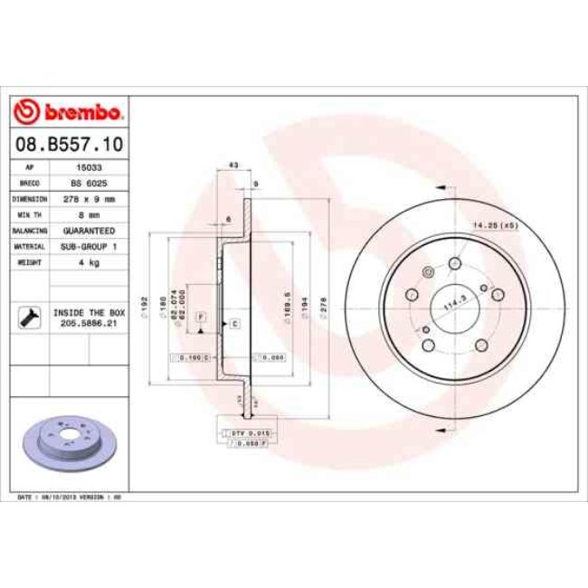 2 Disques De Frein Brembo 08.b557.10