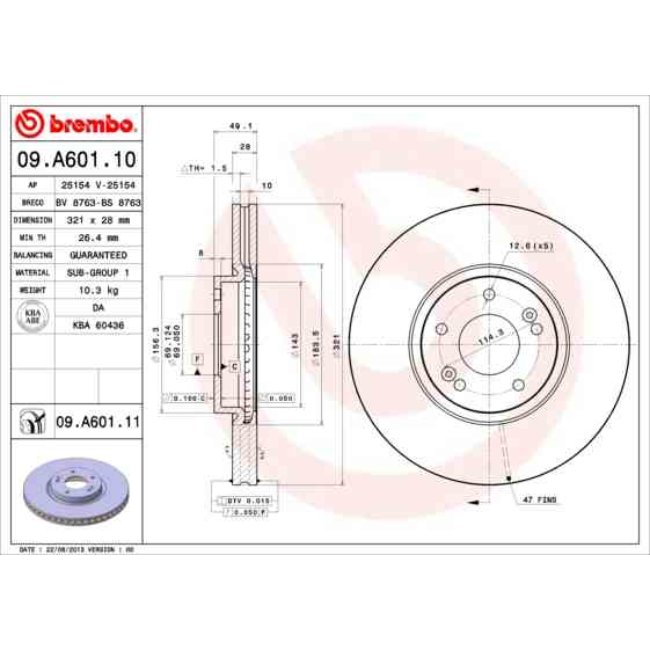 1 Disque De Frein Brembo Vernis Uv 09.a601.11
