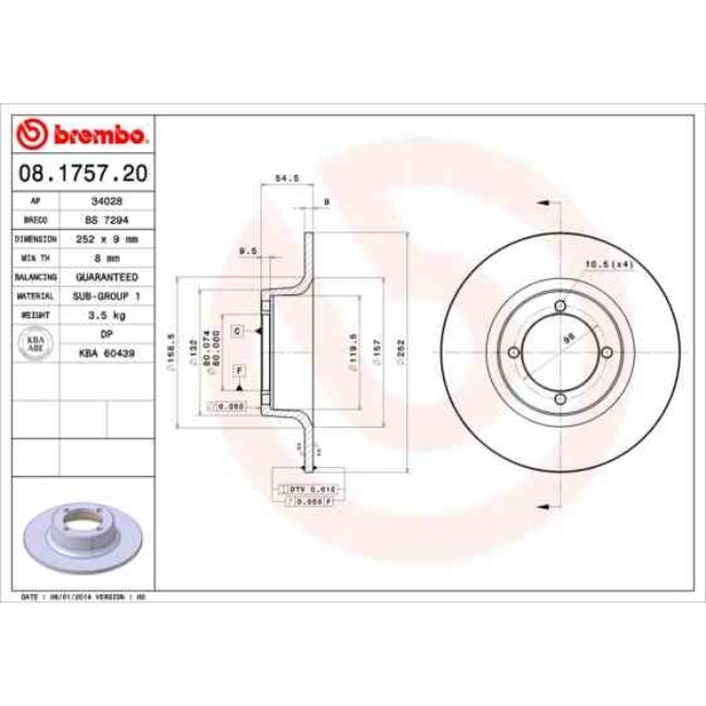 2 Disques De Frein Brembo 08.1757.20
