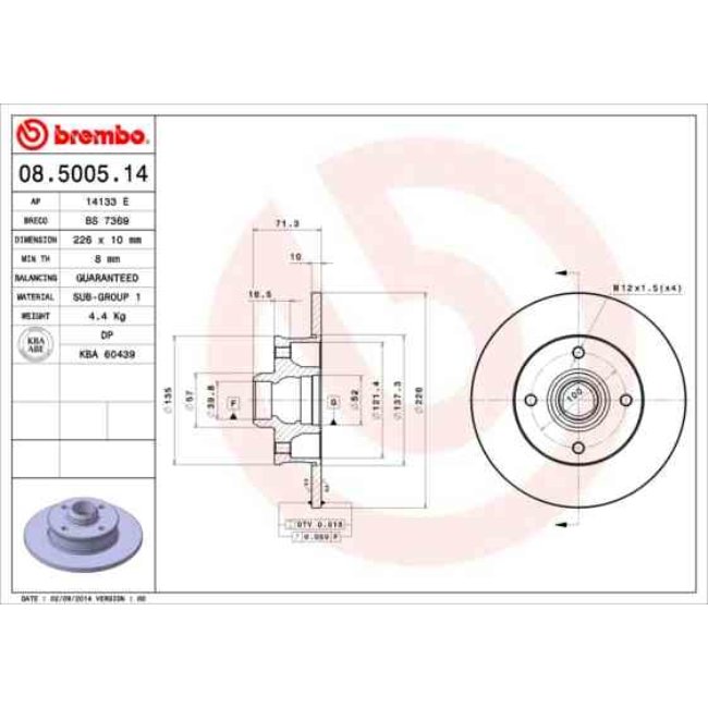 2 Disques De Frein Brembo 08.5005.14