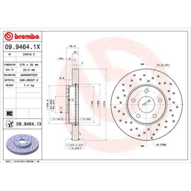 2 Disques De Frein Brembo Xtra Vernis Uv 09.9464.1x