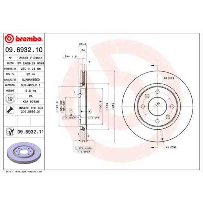 2 Disques De Frein Brembo 09.6932.10
