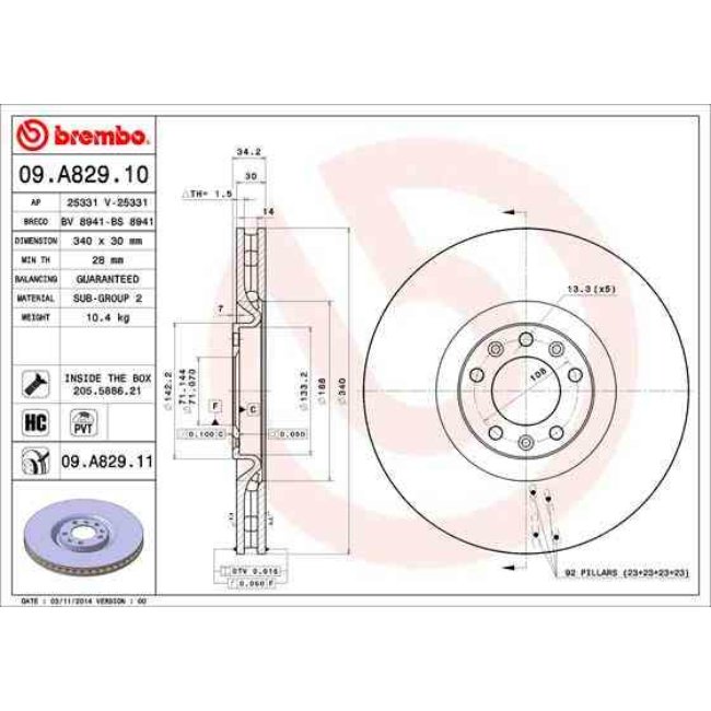 1 Disque De Frein Brembo Vernis Uv 09.a829.11