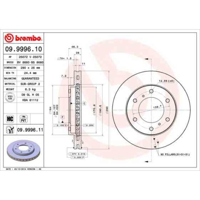 2 Disques De Frein Brembo Vernis Uv 09.9996.11