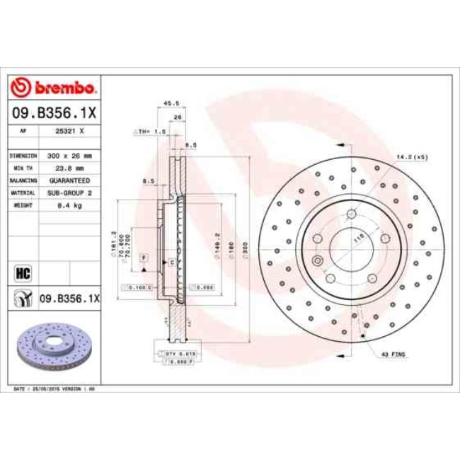 1 Disque De Frein Brembo Xtra Vernis Uv 09.b356.1x