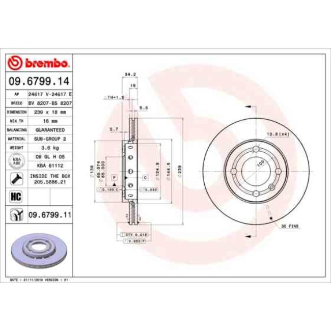 2 Disques De Frein Brembo 09.6799.14