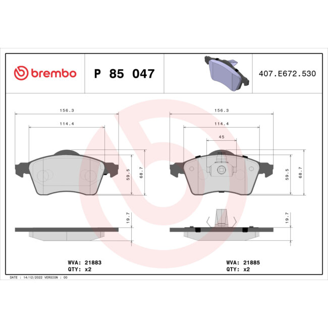 4 Plaquettes De Frein Brembo P85047