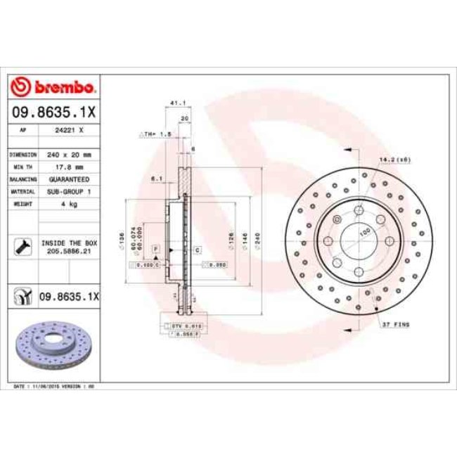 2 Disques De Frein Brembo Xtra Vernis Uv 09.8635.1x