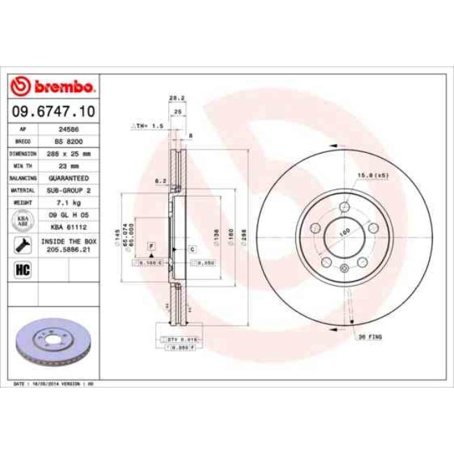 2 Disques De Frein Brembo 09.6747.10