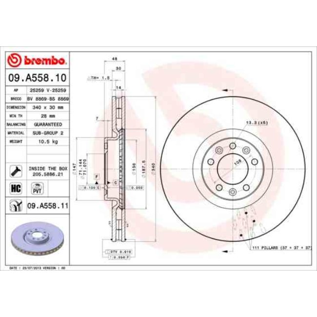 1 Disque De Frein Brembo Vernis Uv 09.a558.11