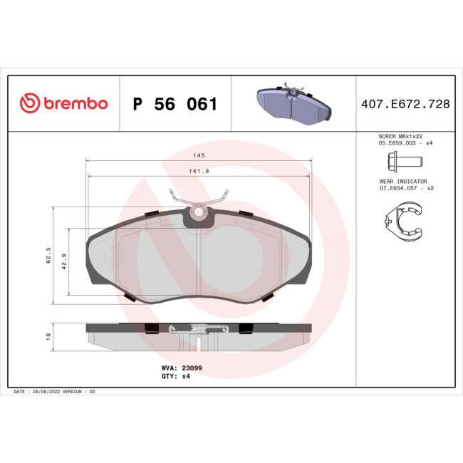4 Plaquettes De Frein Brembo P56061