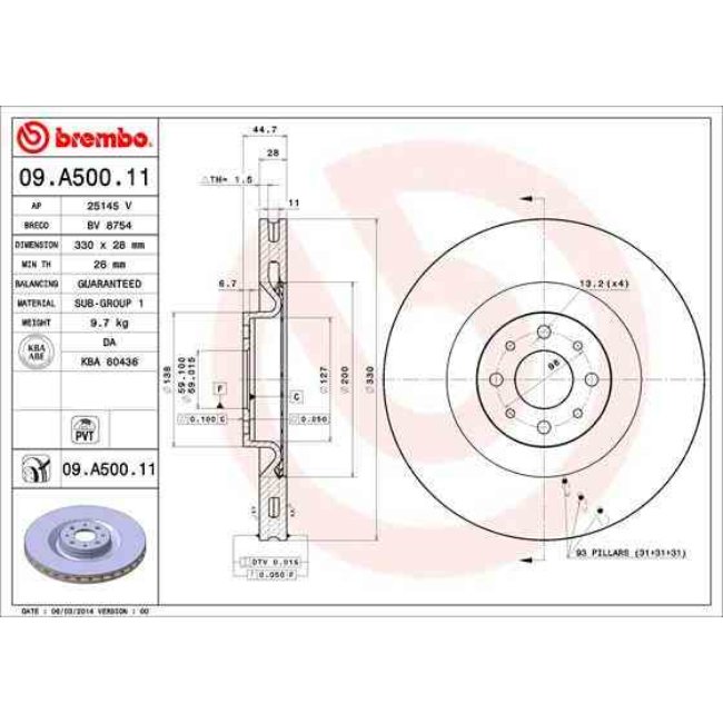 2 Disques De Frein Brembo Vernis Uv 09.a500.11