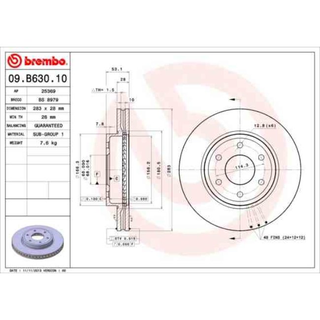 2 Disques De Frein Brembo 09.b630.10