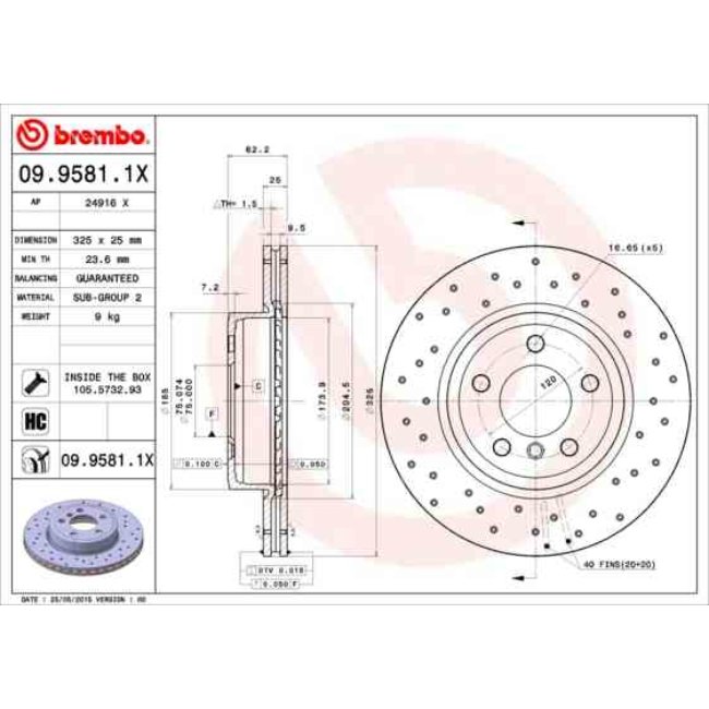1 Disque De Frein Brembo Xtra Vernis Uv 09.9581.1x