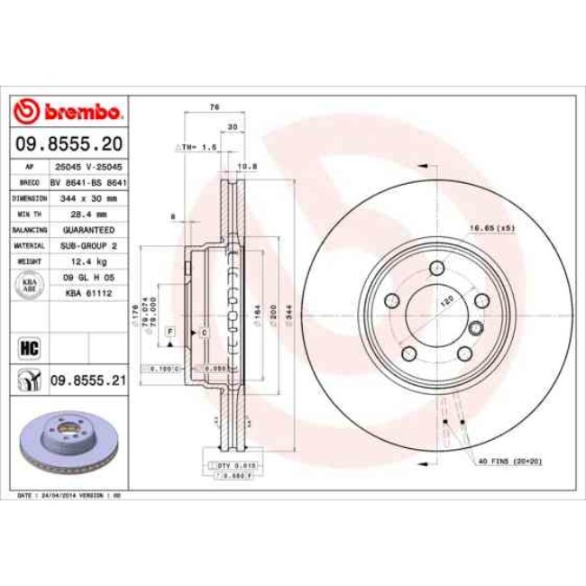 1 Disque De Frein Brembo Vernis Uv 09.8555.21