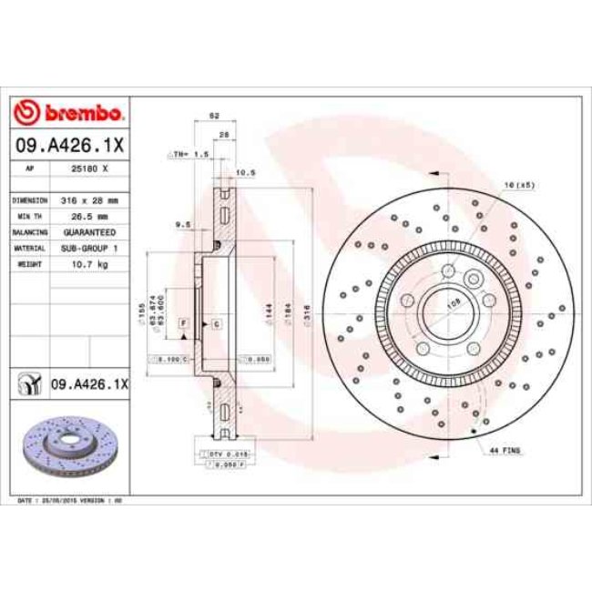 1 Disque De Frein Brembo Xtra Vernis Uv 09.a426.1x