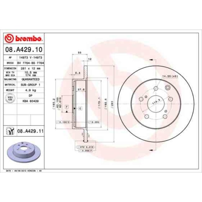 2 Disques De Frein Brembo Vernis Uv 08.a429.11