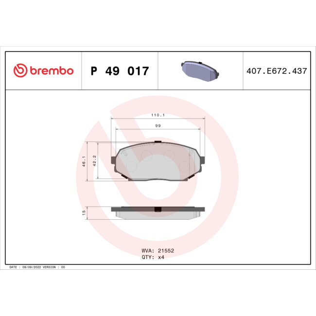 4 PlaquettesDe Frein Brembo P49017