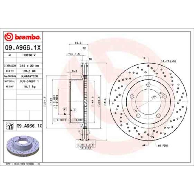 1 Disque De Frein Brembo Xtra Vernis Uv 09.a966.1x