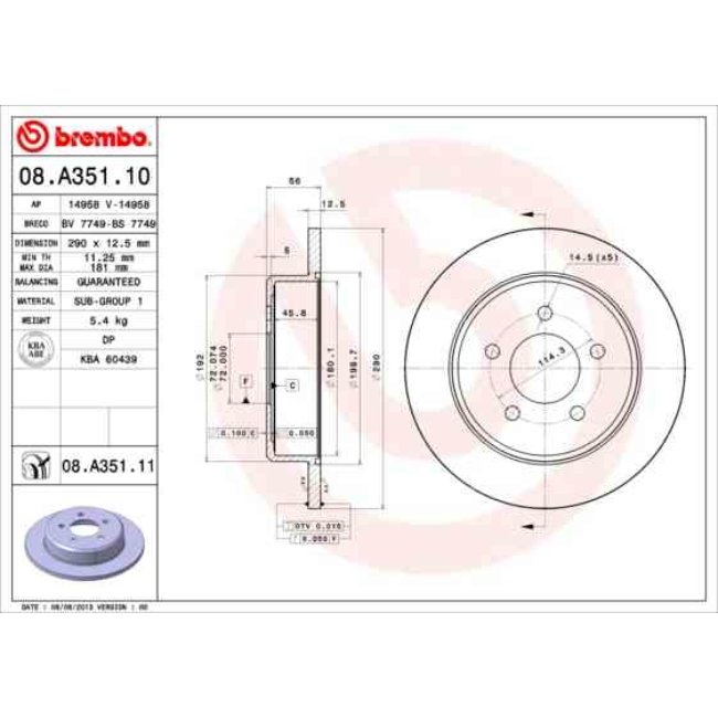 2 Disques De Frein Brembo Vernis Uv 08.a351.11