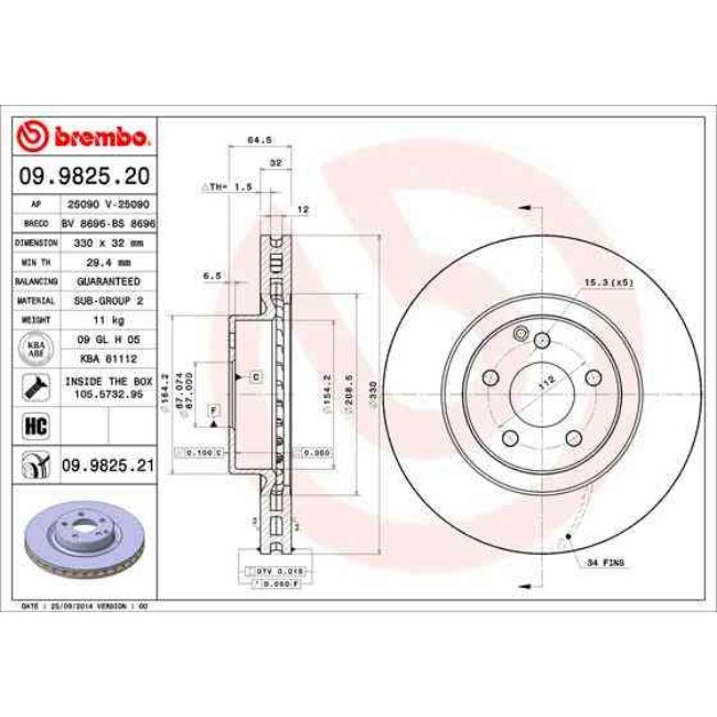 1 Disque De Frein Brembo Vernis Uv 09.9825.21
