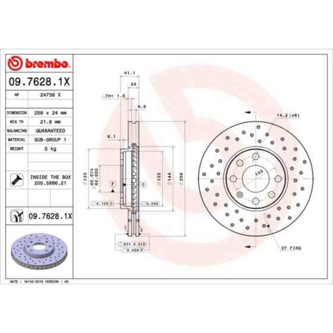 2 Disques De Frein Brembo Xtra Vernis Uv 09.7628.1x