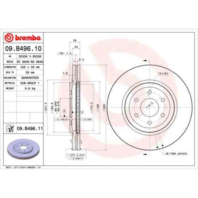 1 Disque De Frein Brembo Vernis Uv 09.b496.11