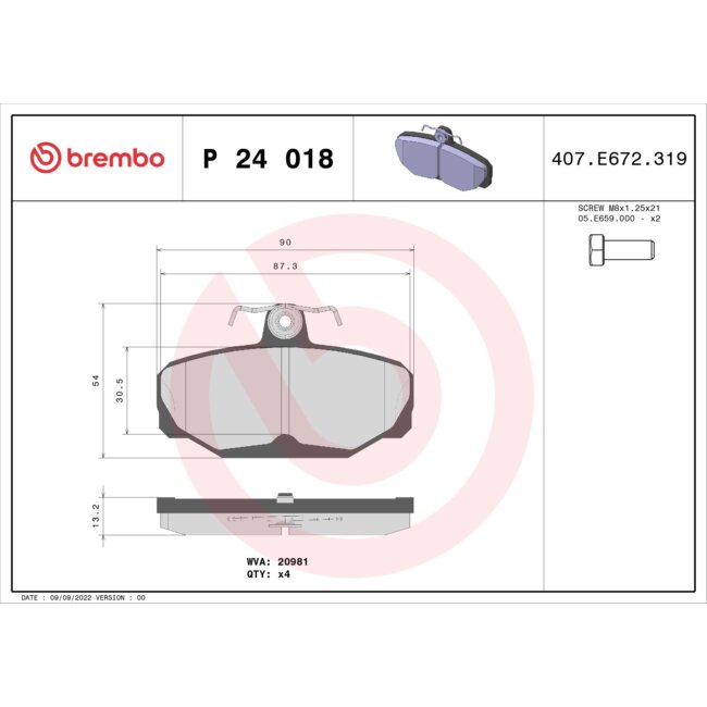 4 Plaquettes De Frein Brembo P24018