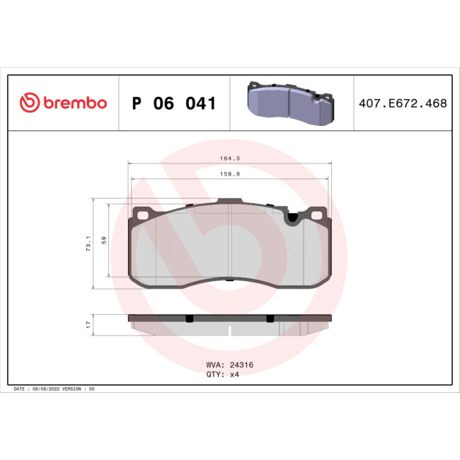 4 Plaquettes De Frein Brembo P06041