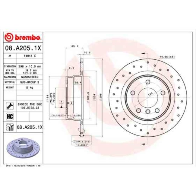2 Disques De Frein Brembo Xtra Vernis Uv 08.a205.1x